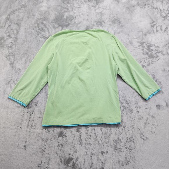 Cabela's Top Womens M Reg Green Blue Layered Look 3/4 Sleeves Stretch Cotton - Picture 3 of 9